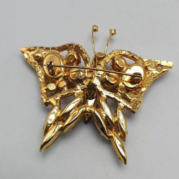 Vintage Purple Rhinestone Butterfly Brooch Pin Stippled Lava Stones - Picture 4 of 7